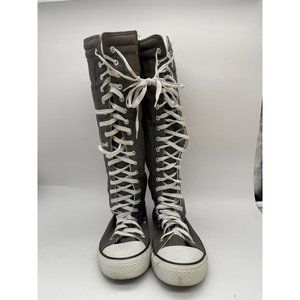 Knee High Long Laced Zip Grey Boots Size 8